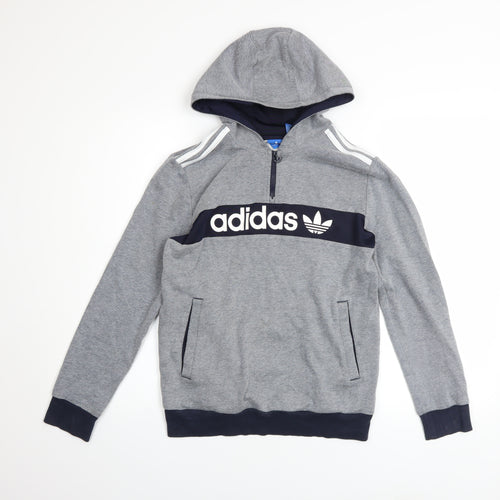 Adidas Boys Grey Half Zip Hoodie 13-14 Years Cotton Blend Hooded Sweatshirt