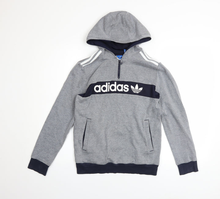 Adidas Boys Grey Half Zip Hoodie 13-14 Years Cotton Blend Hooded Sweatshirt