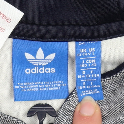 Adidas Boys Grey Half Zip Hoodie 13-14 Years Cotton Blend Hooded Sweatshirt