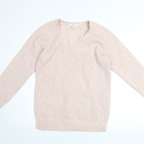 Marks and Spencer Women's Beige V-Neck Knit Jumper Size S
