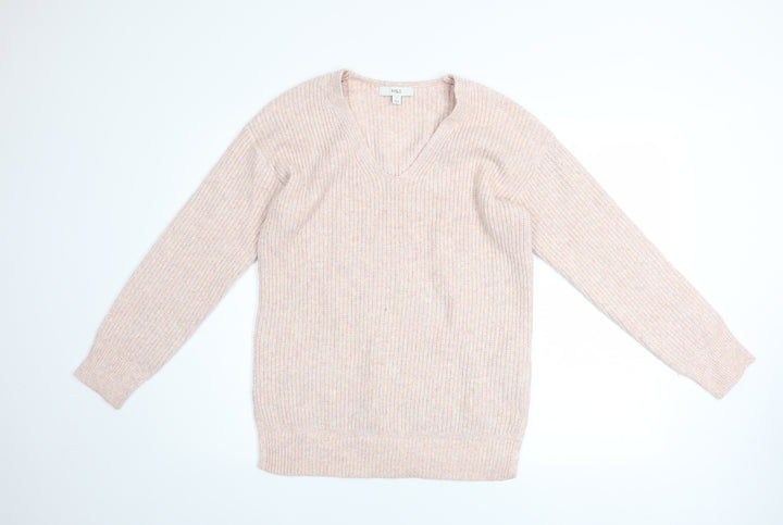 Marks and Spencer Women's Beige V-Neck Knit Jumper Size S
