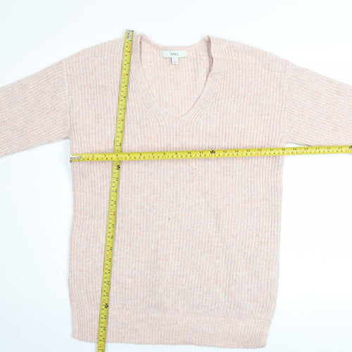 Marks and Spencer Women's Beige V-Neck Knit Jumper Size S