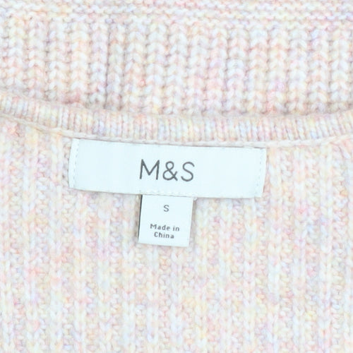 Marks and Spencer Women's Beige V-Neck Knit Jumper Size S