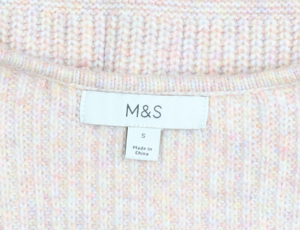 Marks and Spencer Women's Beige V-Neck Knit Jumper Size S
