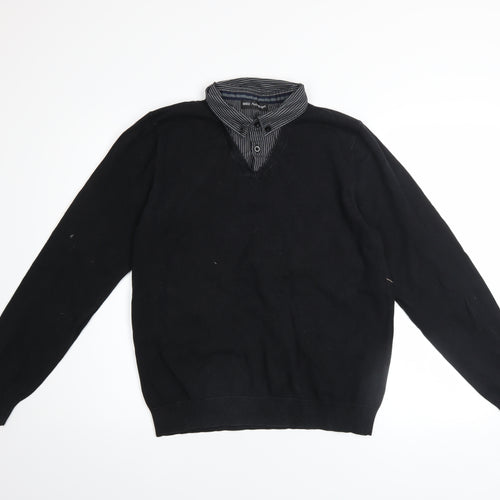 Marks and Spencer Men's Black V-Neck Pullover Jumper Medium