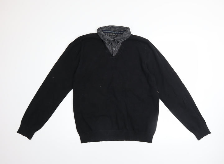 Marks and Spencer Men's Black V-Neck Pullover Jumper Medium