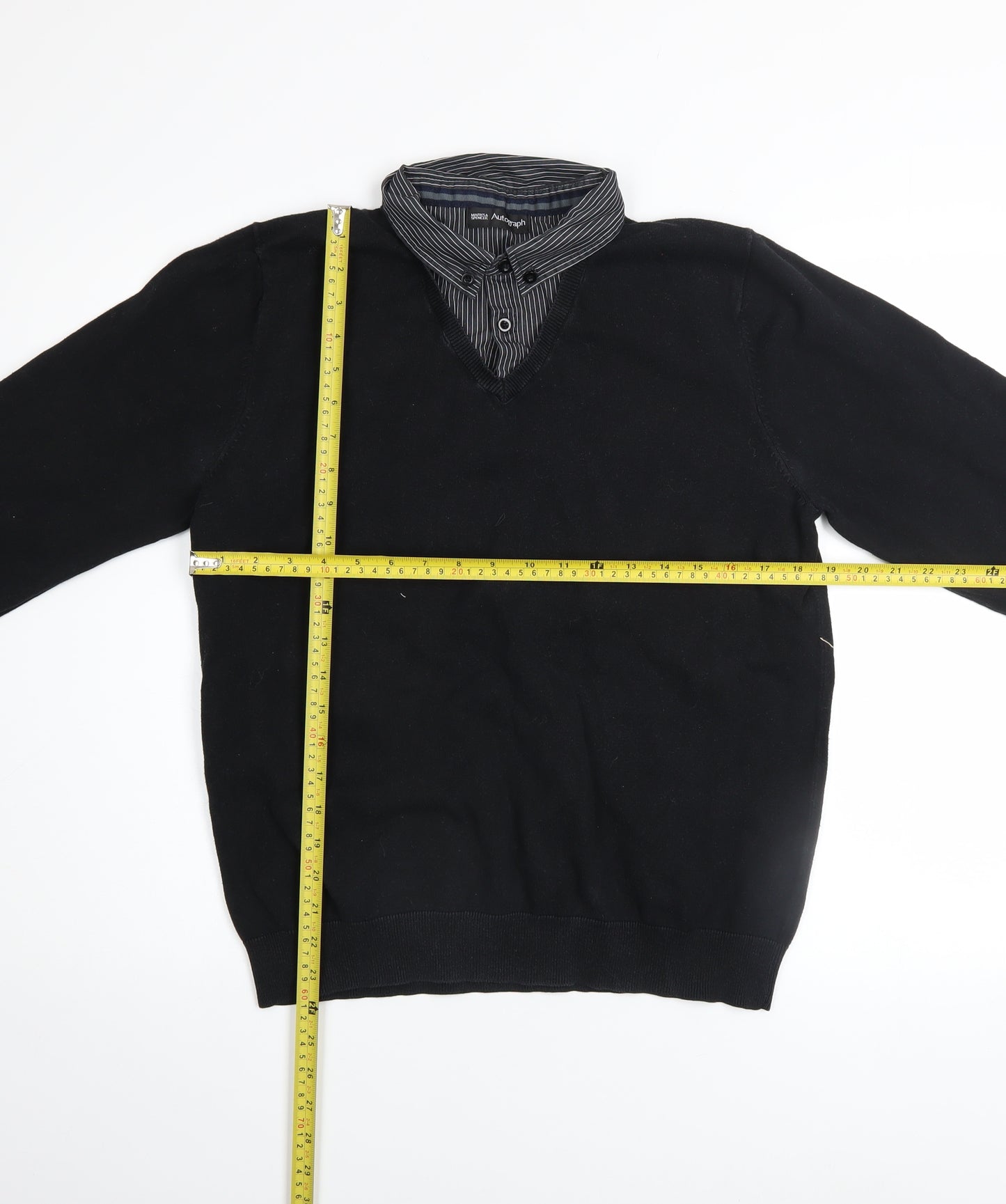 Marks and Spencer Men's Black V-Neck Pullover Jumper Medium