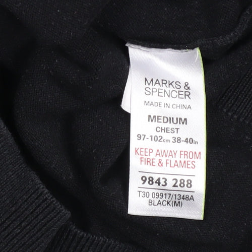 Marks and Spencer Men's Black V-Neck Pullover Jumper Medium