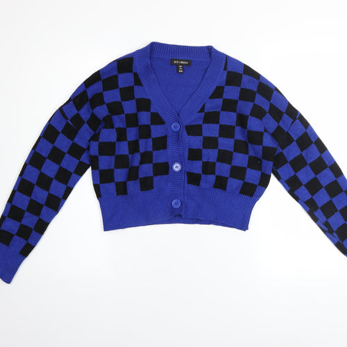 QED London Women’s Blue Check Knit Cardigan Size S V-Neck