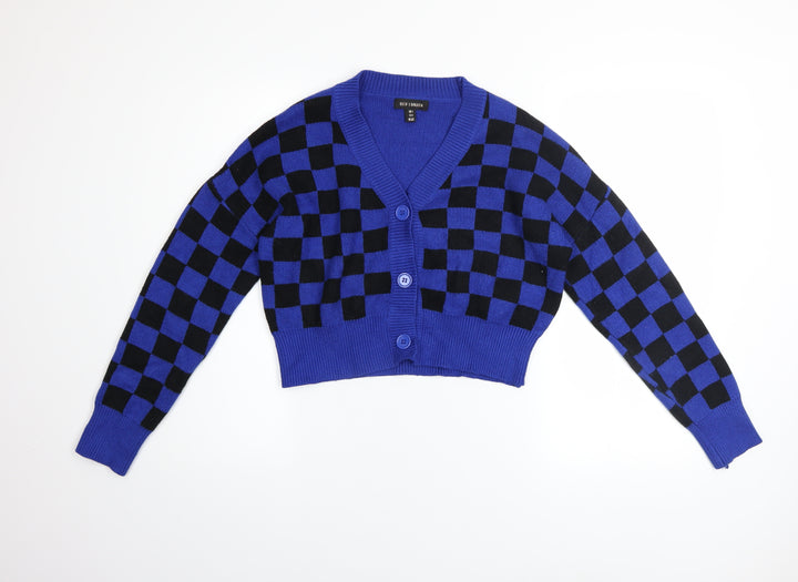 QED London Women’s Blue Check Knit Cardigan Size S V-Neck