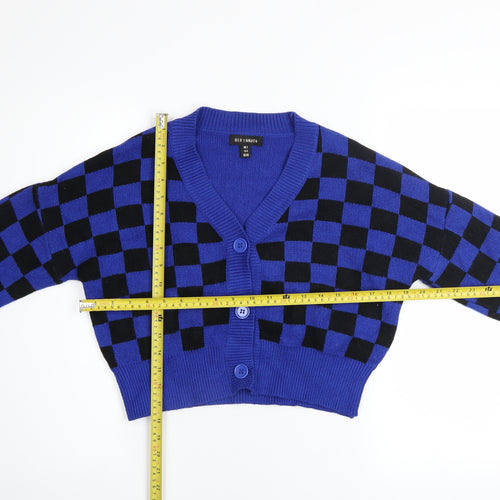 QED London Women’s Blue Check Knit Cardigan Size S V-Neck