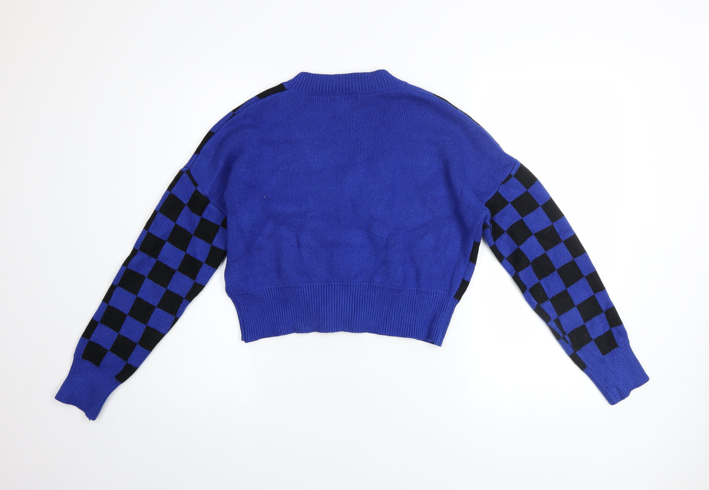 QED London Women’s Blue Check Knit Cardigan Size S V-Neck