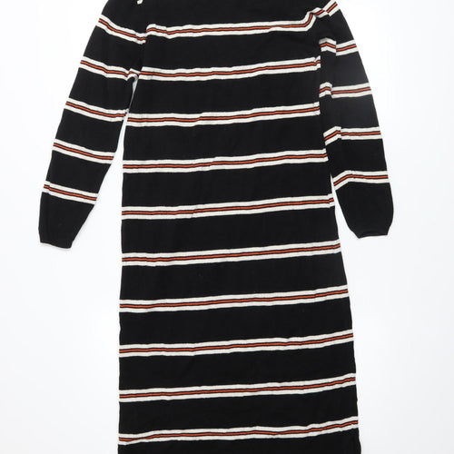 People Tree Women’s Black Striped Jumper Dress Size 10 Organic Cotton