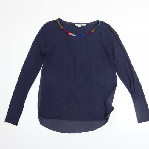 Boden Women Blue Silk Cotton Long Sleeve Round Neck Pullover Jumper UK 8