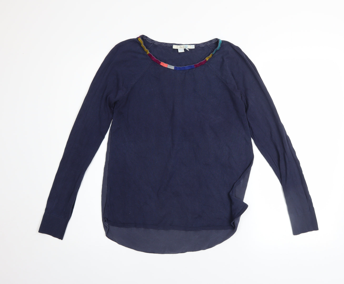 Boden Women Blue Silk Cotton Long Sleeve Round Neck Pullover Jumper UK 8