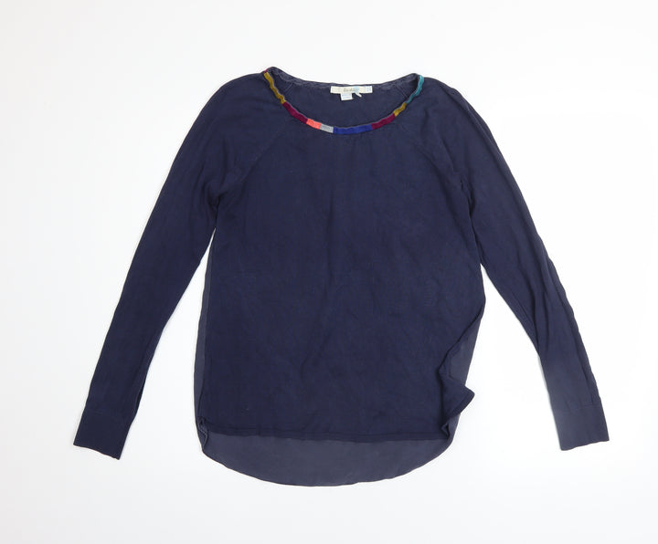 Boden Women Blue Silk Cotton Long Sleeve Round Neck Pullover Jumper UK 8