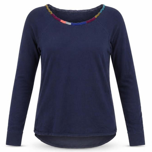 Boden Women Blue Silk Cotton Long Sleeve Round Neck Pullover Jumper UK 8