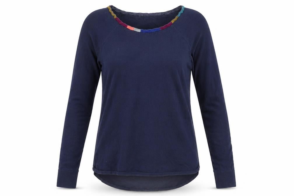 Boden Women Blue Silk Cotton Long Sleeve Round Neck Pullover Jumper UK 8