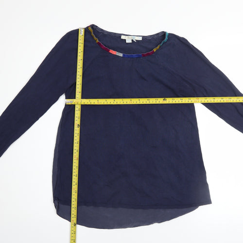 Boden Women Blue Silk Cotton Long Sleeve Round Neck Pullover Jumper UK 8