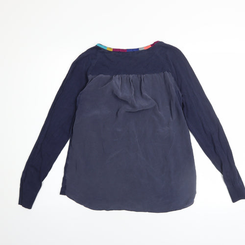 Boden Women Blue Silk Cotton Long Sleeve Round Neck Pullover Jumper UK 8