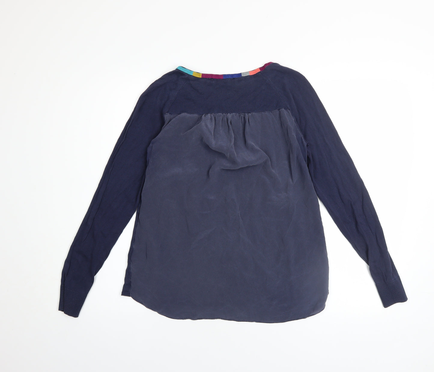 Boden Women Blue Silk Cotton Long Sleeve Round Neck Pullover Jumper UK 8