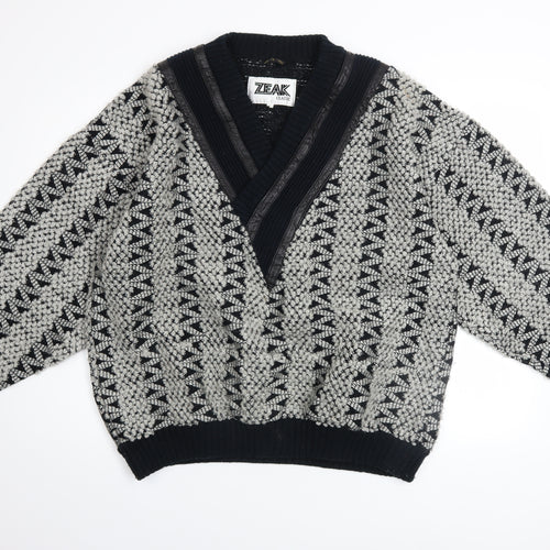 Zeak Classic Men's Black Grey Patterned Cardigan XL Acrylic Knit