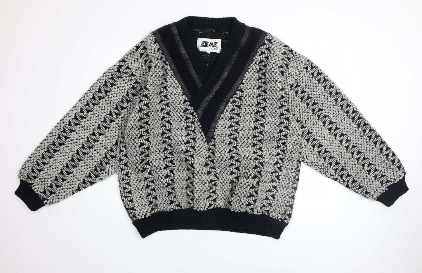 Zeak Classic Men's Black Grey Patterned Cardigan XL Acrylic Knit