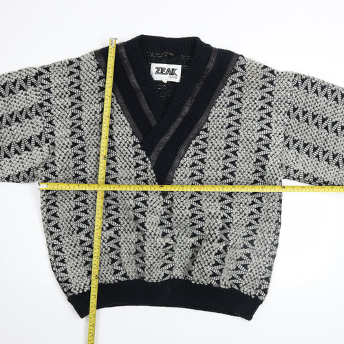 Zeak Classic Men's Black Grey Patterned Cardigan XL Acrylic Knit