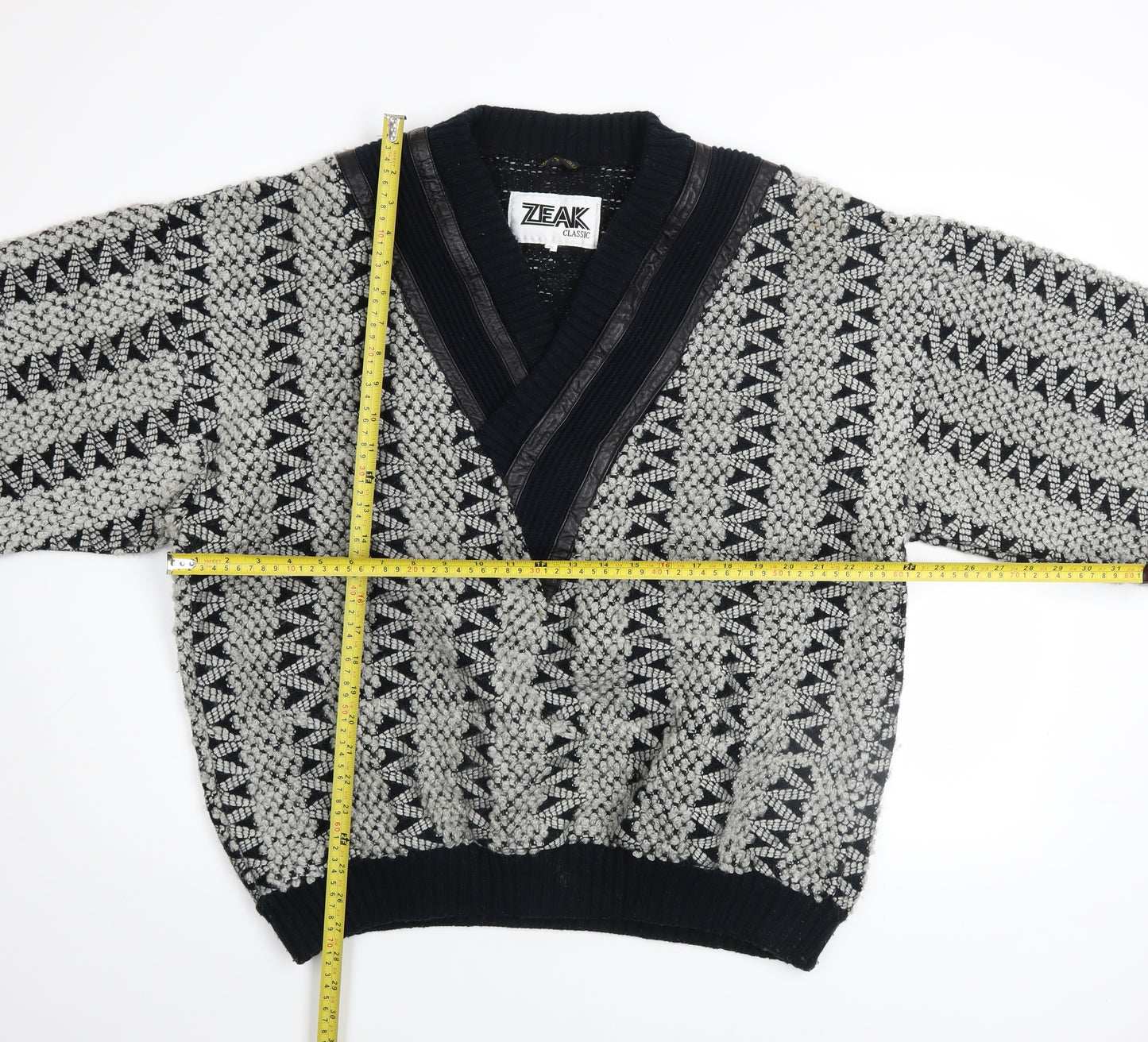 Zeak Classic Men's Black Grey Patterned Cardigan XL Acrylic Knit