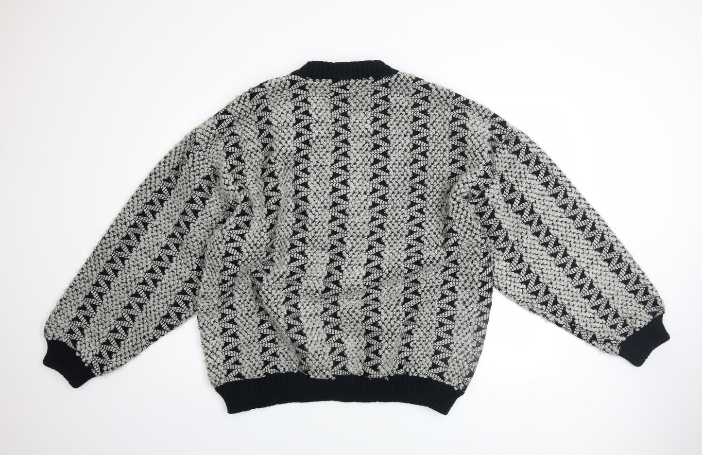 Zeak Classic Men's Black Grey Patterned Cardigan XL Acrylic Knit