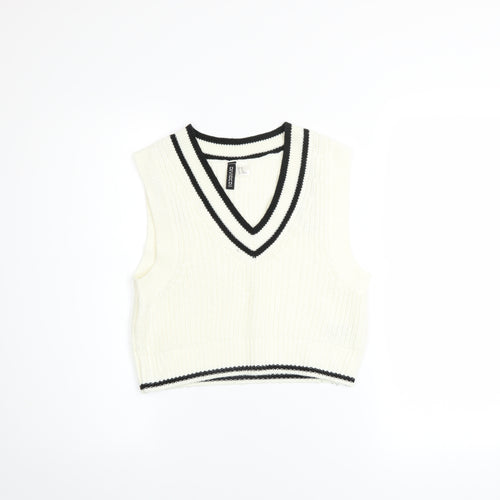 H&M Women Ivory V-Neck Sleeveless Knit Jumper Vest XS