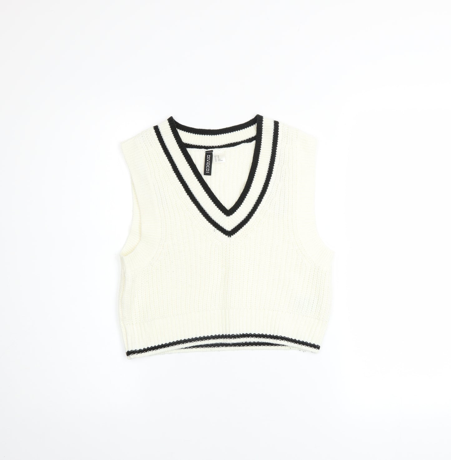 H&M Women Ivory V-Neck Sleeveless Knit Jumper Vest XS