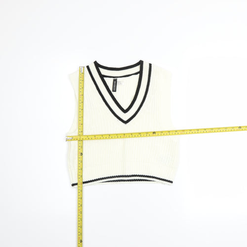 H&M Women Ivory V-Neck Sleeveless Knit Jumper Vest XS