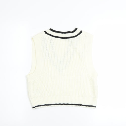 H&M Women Ivory V-Neck Sleeveless Knit Jumper Vest XS