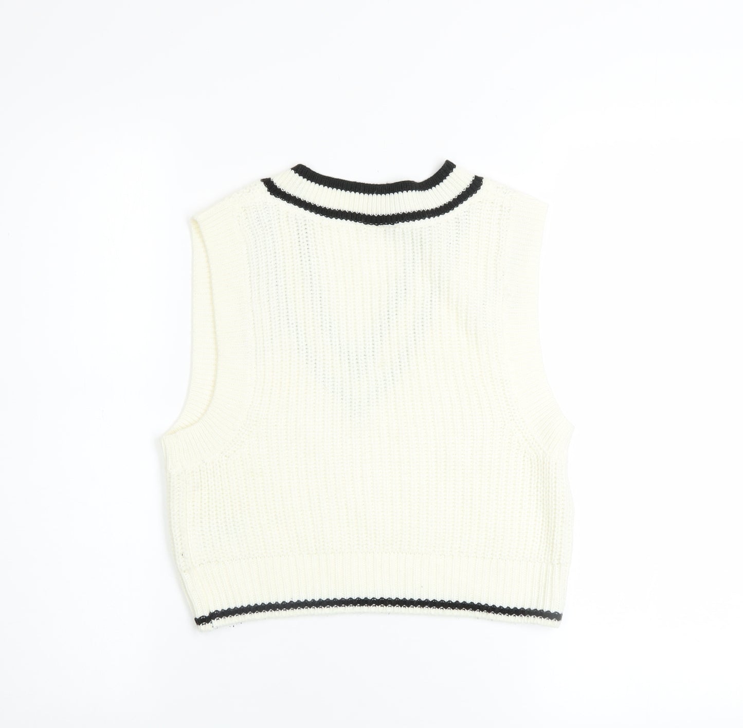 H&M Women Ivory V-Neck Sleeveless Knit Jumper Vest XS