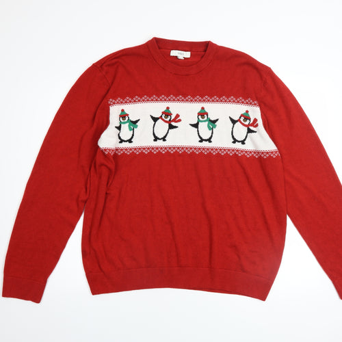 Marks and Spencer Men’s Red XL Christmas Penguin Jumper