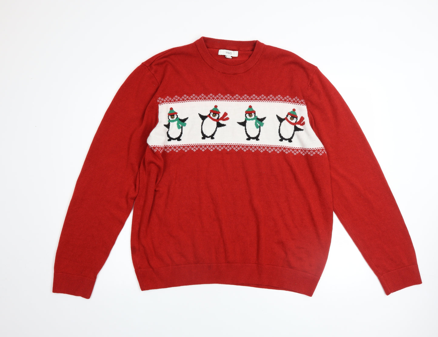 Marks and Spencer Men’s Red XL Christmas Penguin Jumper