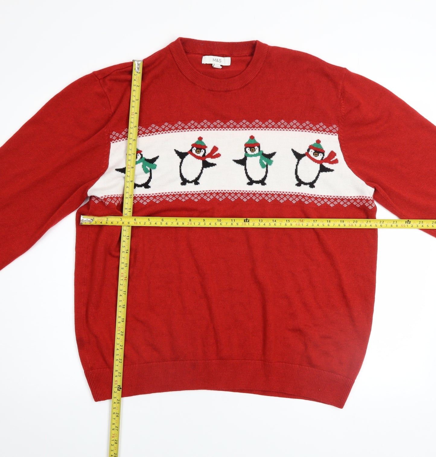 Marks and Spencer Men’s Red XL Christmas Penguin Jumper