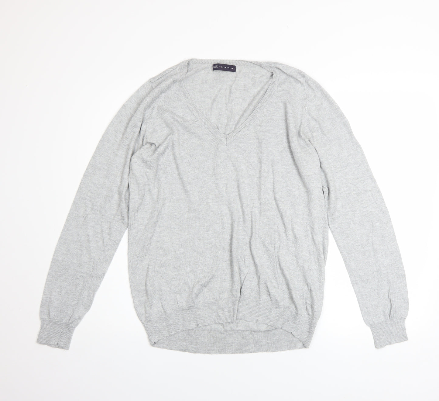 Marks and Spencer Women’s Grey V-Neck Long Sleeve Jumper Size 14