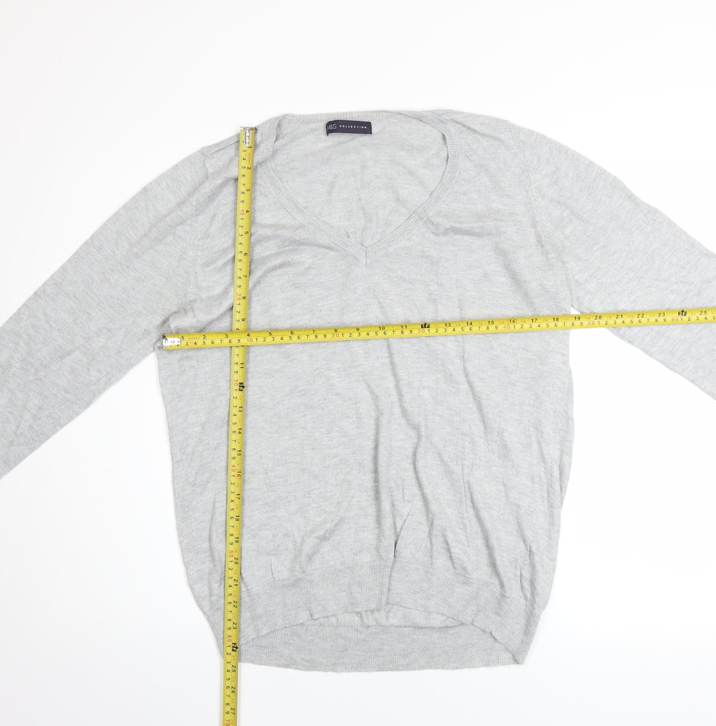 Marks and Spencer Women’s Grey V-Neck Long Sleeve Jumper Size 14
