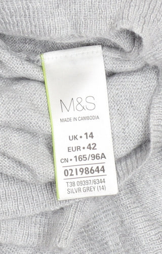 Marks and Spencer Women’s Grey V-Neck Long Sleeve Jumper Size 14