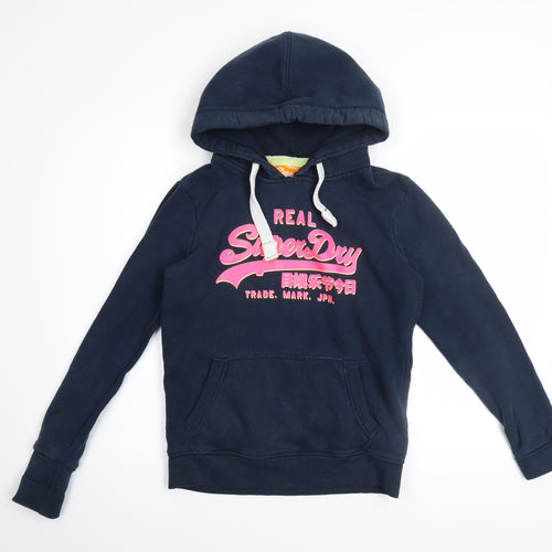 Superdry Women Navy Blue S Pullover Hoodie with Logo Print