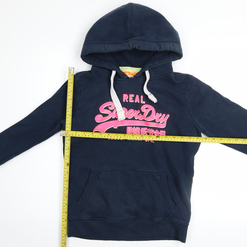 Superdry Women Navy Blue S Pullover Hoodie with Logo Print