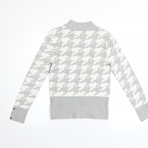 Marks & Spencer Women Grey Mock Neck Houndstooth Knit Jumper Size 10