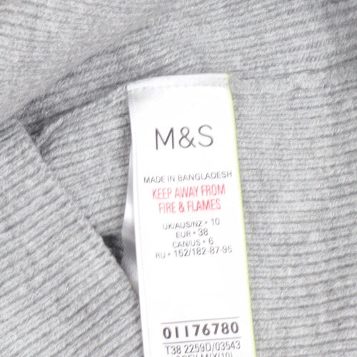Marks & Spencer Women Grey Mock Neck Houndstooth Knit Jumper Size 10