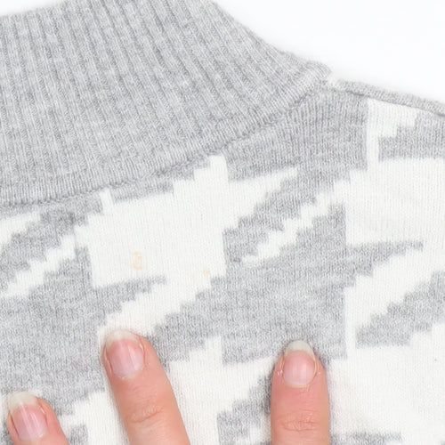 Marks & Spencer Women Grey Mock Neck Houndstooth Knit Jumper Size 10