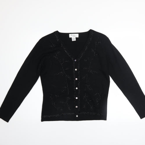 Kristen Jeffries Women's Black Embroidered V-Neck Cardigan S