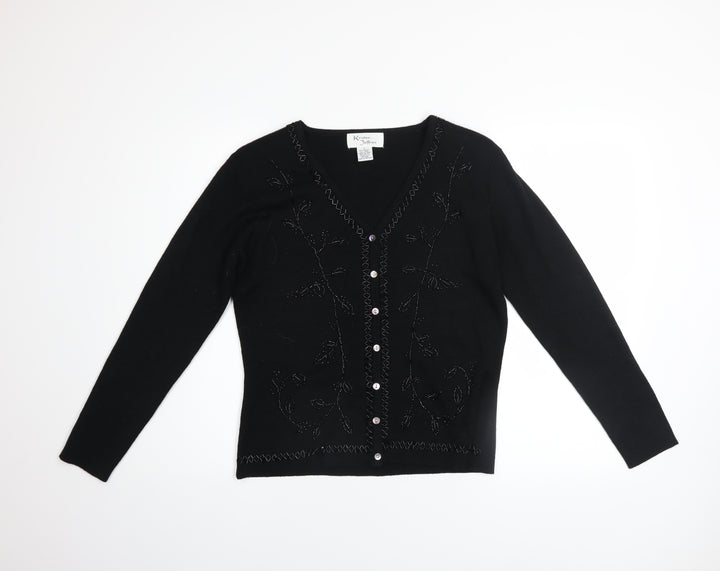 Kristen Jeffries Women's Black Embroidered V-Neck Cardigan S