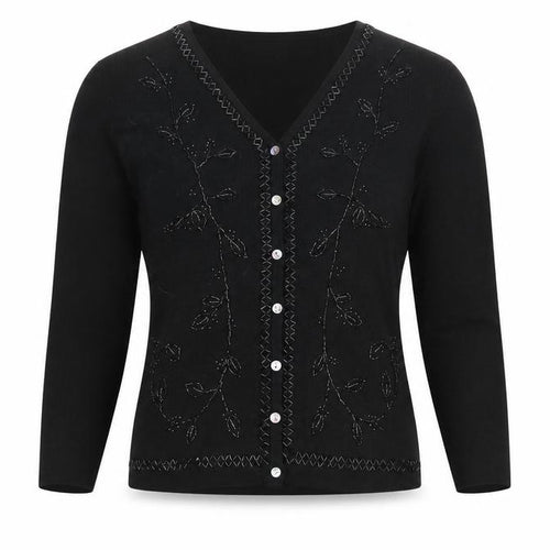 Kristen Jeffries Women's Black Embroidered V-Neck Cardigan S