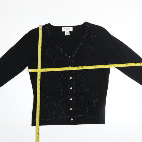 Kristen Jeffries Women's Black Embroidered V-Neck Cardigan S